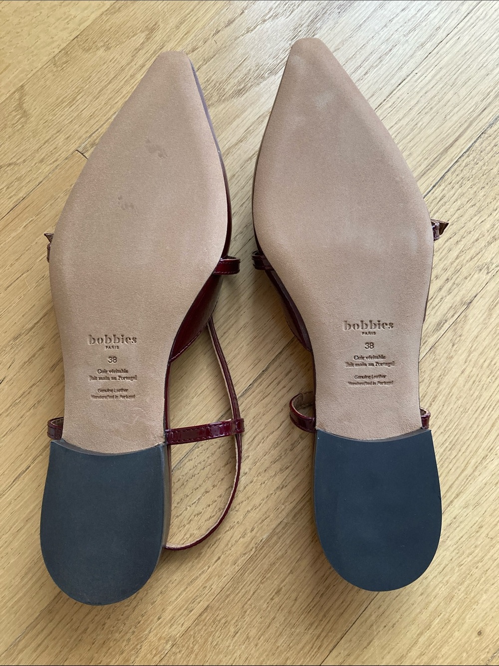 NWOB: Bobbies Paris “Amel” Women's Burgundy Patent Pointed Slingback Flats - Picture 3 of 3